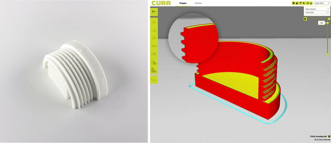Lulzbot CURA screenshot and 3d printed waterbottle cap